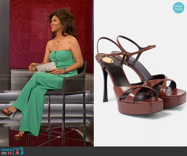 Saint Laurent Debbie 85 leather platform sandals worn by Julie Chen on Big Brother