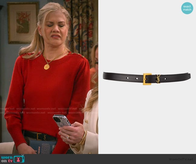 Saint Laurent YSL Monogram Leather Belt worn by Carol (Kristen Johnston) on Leanne