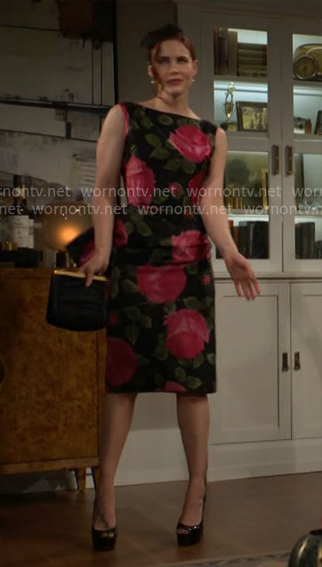 Sally's rose print dress on The Young and the Restless