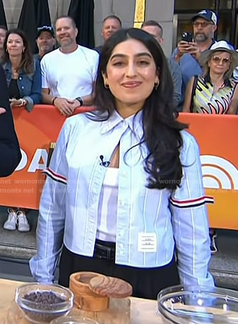 Samah Dada’s blue striped cropped shirt on Today