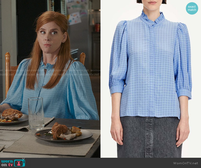 Samsoe Samsoe Mejsi Puff-Sleeve Shirt worn by Katherine Walter (Sarah Rafferty) on My Life with the Walter Boys
