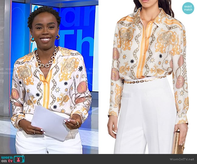Sandro Gina Silk Scarf Print Blouse worn by Zinhle Essamuah on NBC News Daily