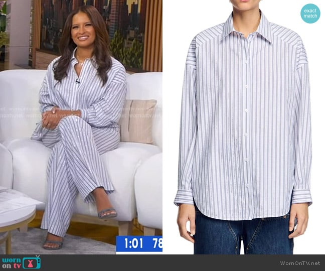 Sandro Striped Rhinestone Shirt worn by Rocsi Diaz on Good Morning America