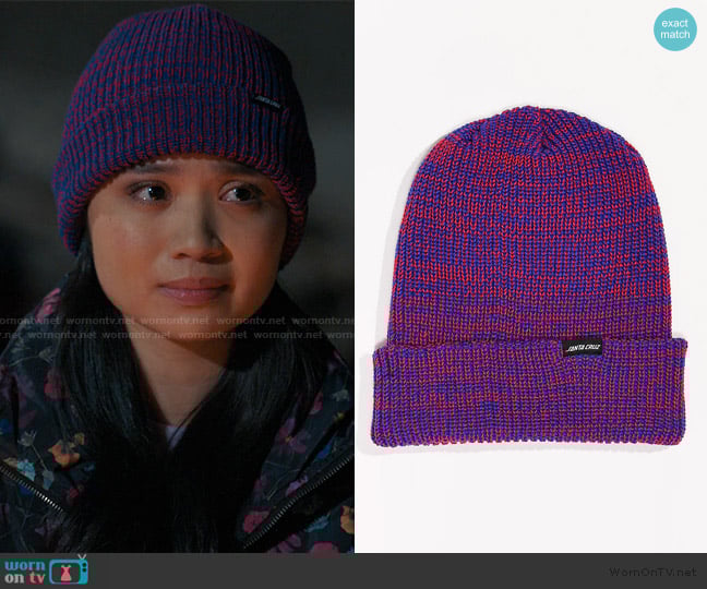 Santa Cruz Decoder Strip Navy & Red Marl Beanie worn by Olivia (Gabrielle Jacinto) on My Life with the Walter Boys