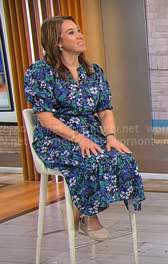 Sarah Gelman’s blue floral dress on CBS Mornings