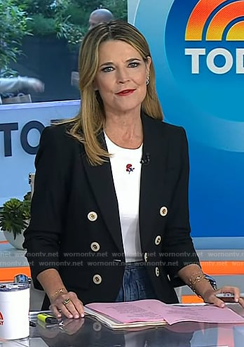 Savanah’s white floral tee and black blazer on Today