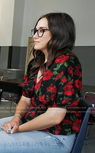 Savannah’s black rose print top on Today