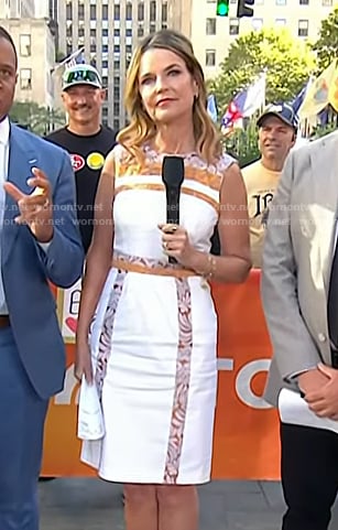Savannah’s white print paneled dress on Today