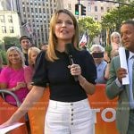 Savannah’s navy smocked top and white pants on Today