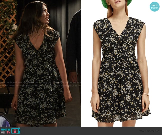 Scotch and Soda Black Dandelion Floral V-Neck Sleeveless Dress worn by Erin (Alisha Newton) on My Life with the Walter Boys