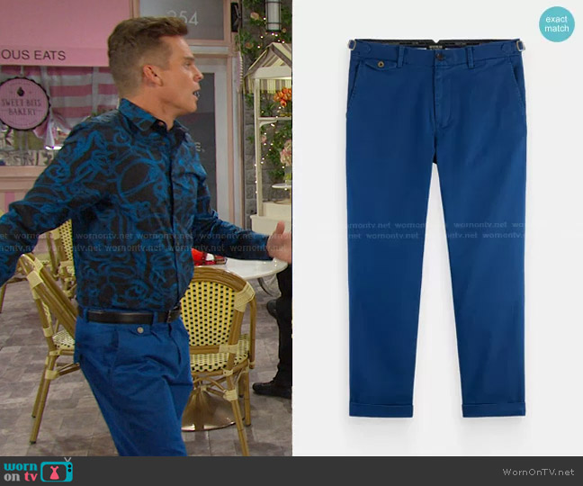 Scotch & Soda The Drift Regular Tapered-Fit Chino in Marine worn by Leo Stark (Greg Rikaart) on Days of our Lives
