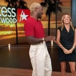 Scott’s side stripe pants on Access Hollywood