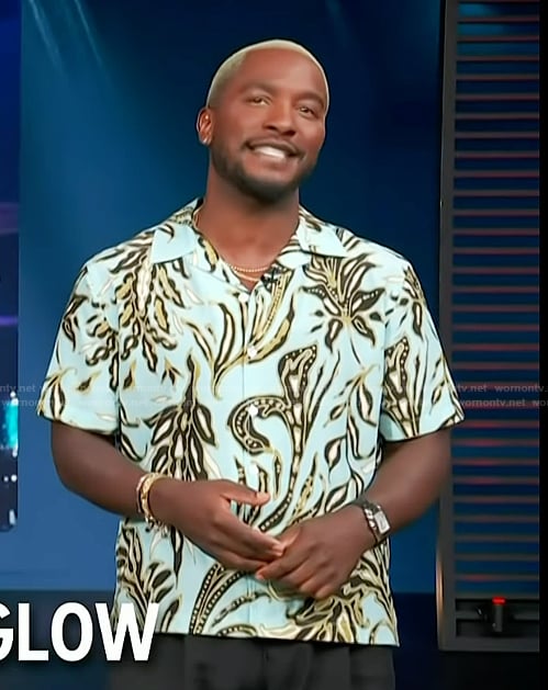 Scott’s blue floral print shirt on Access Hollywood