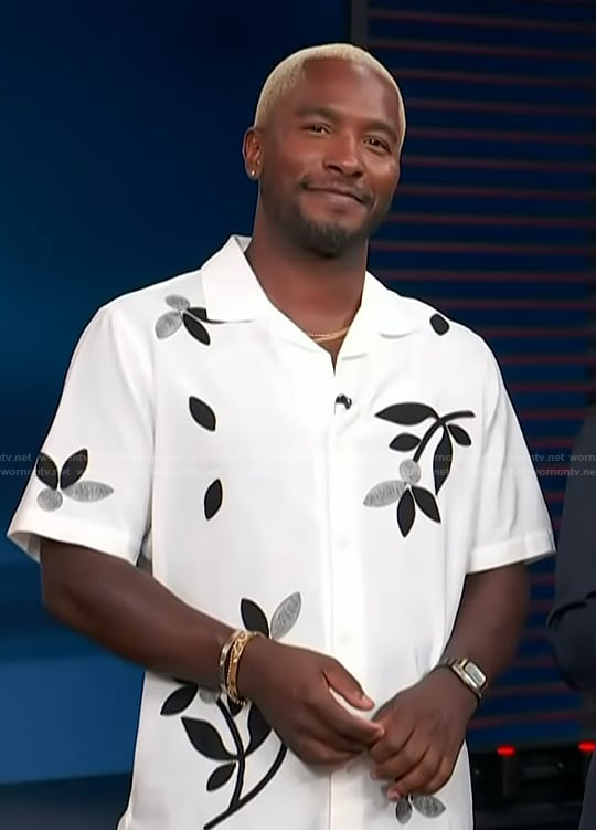 Scott’s white floral print shirt on Access Hollywood