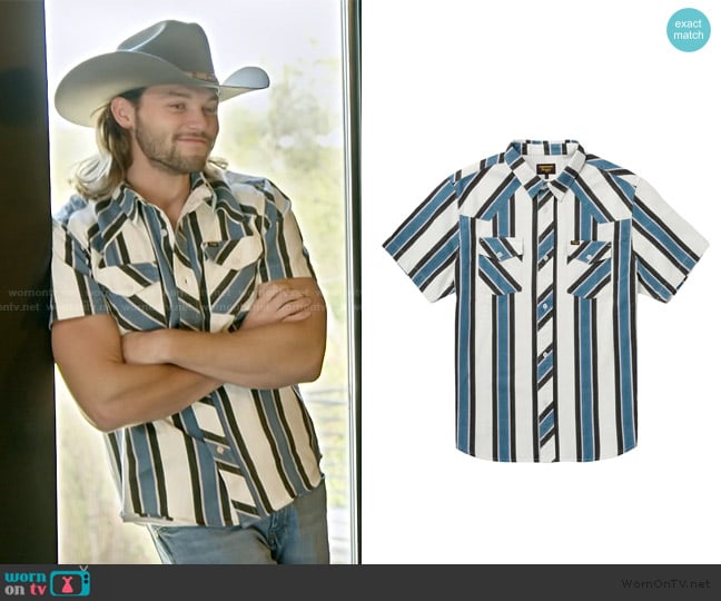 Jesse’s blue striped shirt on The McBee Dynasty