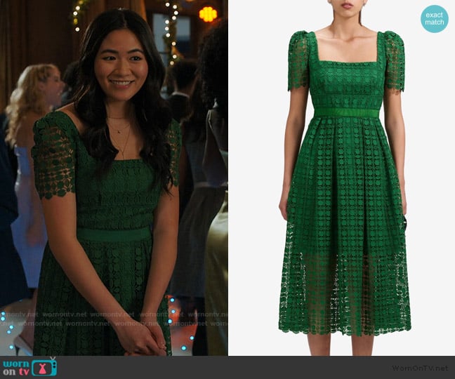 Self Portrait Green Petal Lace Dress