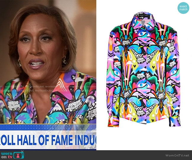 Sergio Hudson Printed Silk Button Up Blouse worn by Robin Roberts on Good Morning America