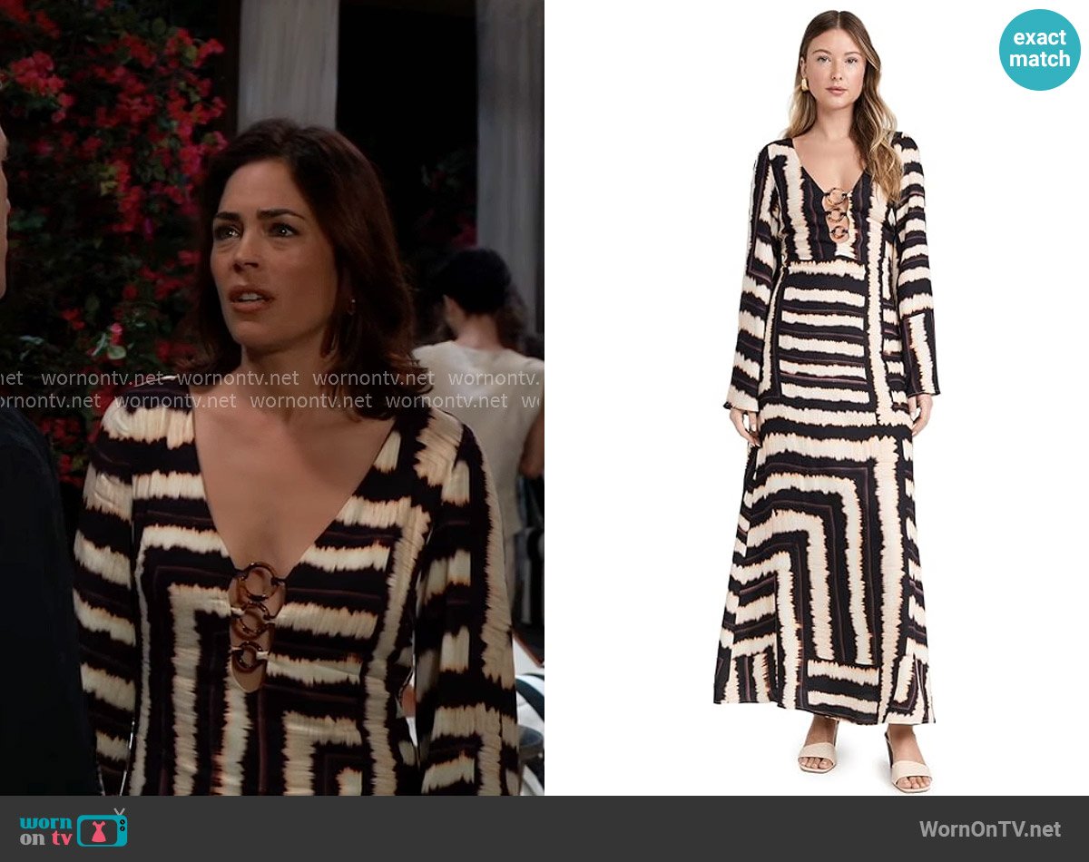 Seven Wonders Azure Maxi Dress worn by Britt Westbourne (Kelly Thiebaud) on General Hospital