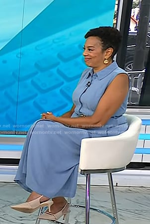 Sharon Epperson’s blue sleeveless shirtdress on Today
