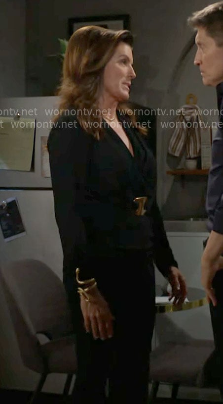 Sheila’s black top with gold waist detail on The Bold and the Beautiful