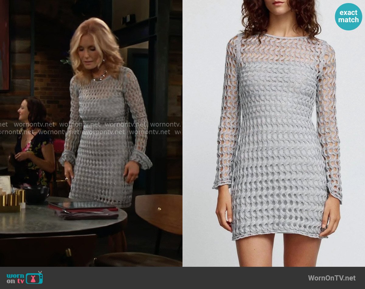 Significant Other Adley Mini Dress in Silver worn by Lauren Fenmore (Tracey Bregman) on The Young and the Restless