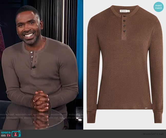Simkhai Hezekiah Classic Henley Shirt worn by Justin Sylvester on E! News