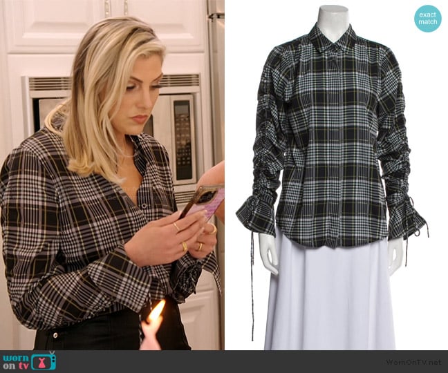 Simkhai Plaid Button Down Shirt worn by Gina Kirschenheiter on The Real Housewives of Orange County
