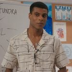 Skylar’s white abstract print shirt on My Life with the Walter Boys