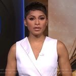Jericka’s white sleeveless surplice dress on CBS Evening News