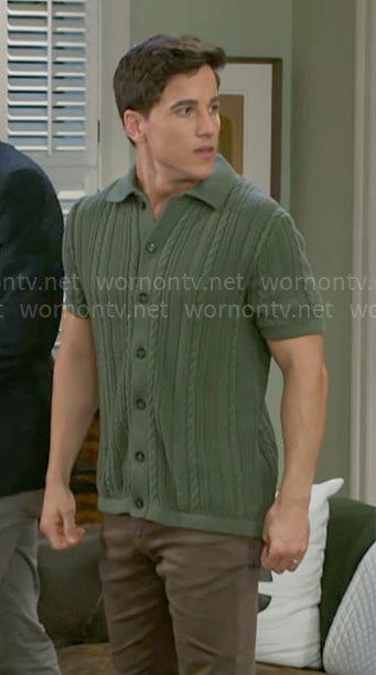 Smitty’s green cable-knit shirt on Beyond the Gates