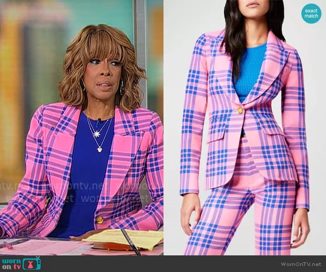 Smythe Hutton Tailored Cotton Plaid Cutaway Blazer worn by Gayle King on CBS Mornings