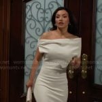 Audra’s white textured off-shoulder dress on The Young and the Restless