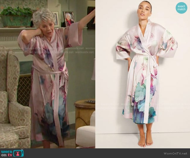 Soma Satin Long Robe in Mystical Blooms Plcm Rose worn by Julie Olson Williams (Susan Seaforth Hayes) on Days of our Lives