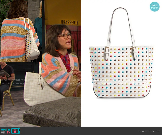 Sondra Roberts Studded Faux Leather Tote in white worn by Susan Banks (Stacy Haiduk) on Days of our Lives