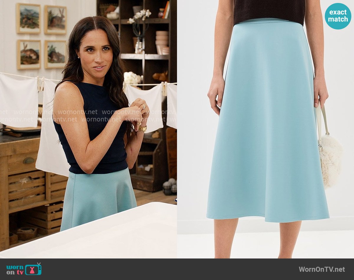 Staud Lighthouse Skirt in Mist worn by Meghan Markle on With Love Meghan
