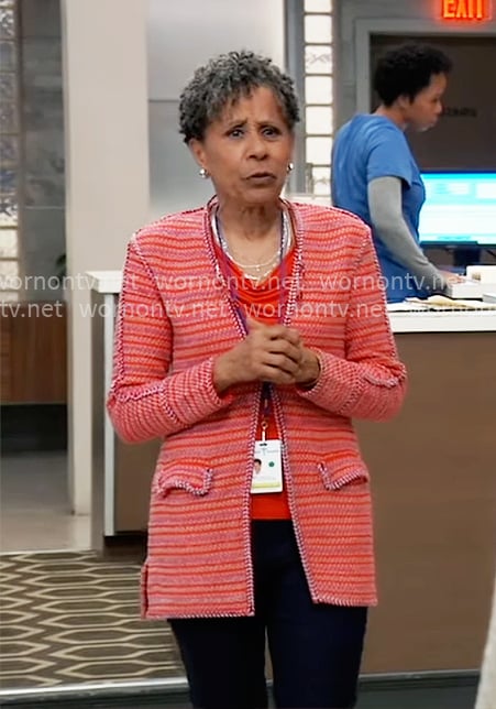 Stella's red knit jacket on General Hospital