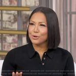 Stephanie’s black polo and mini skirt on Good Morning America