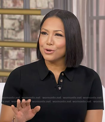 Stephanie’s black polo and mini skirt on Good Morning America