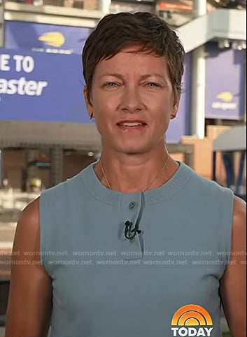 Stephanie’s blue sleeveless knit top on Today