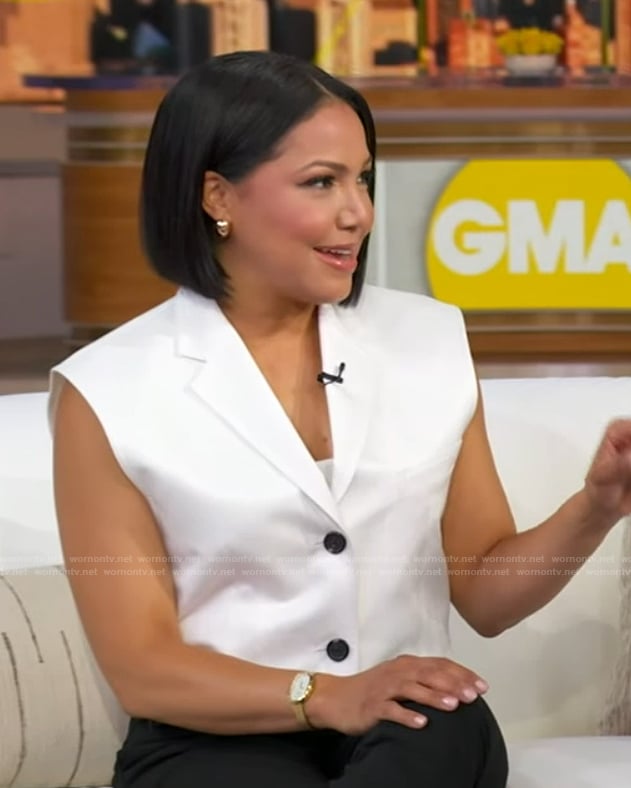 Stephanie’s white cropped vest on Good Morning America