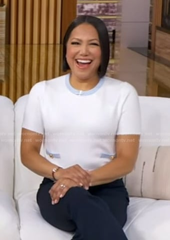 Stephanie’s white short sleeve sweater on Good Morning America