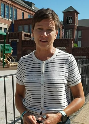Stephanie's white striped short sleeve cardigan on Today