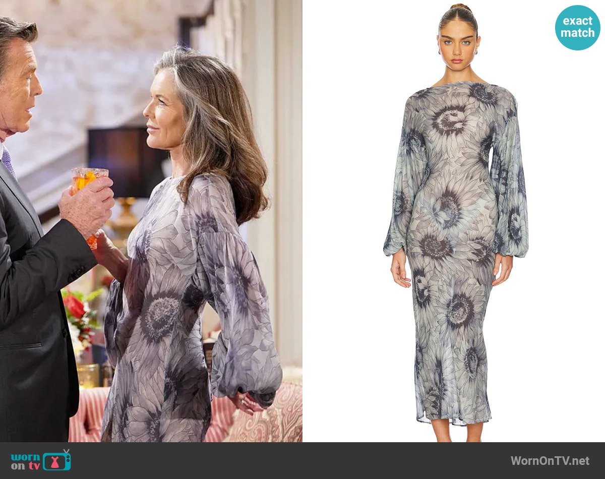 Stone Cold Fox x Revolve Tanya Gown in Sunflower Print worn by Diane Jenkins (Susan Walters) on The Young and the Restless