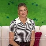 Erin Andrews’ striped polo top and brown pleated leather skirt on Today