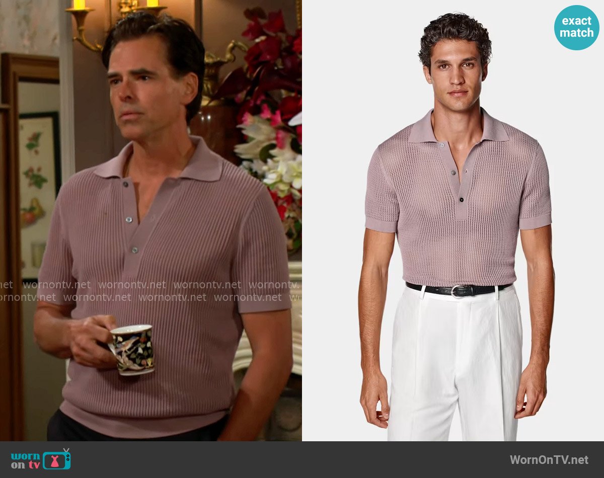 Suitsupply Purple Crochet Polo worn by Billy Abbott (Jason Thompson) on The Young and the Restless
