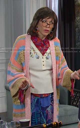 Susan’s floral henley and striped cardigan on Days of our Lives