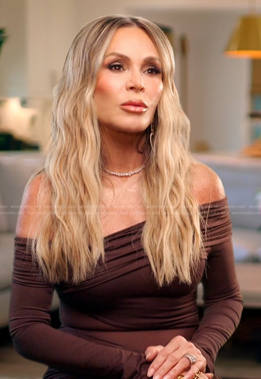 Tamra’s brown mesh confessional dress on The Real Housewives of Orange County
