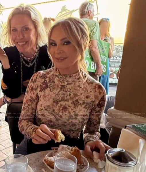 Tamra’s floral print mesh top on The Real Housewives of Orange County