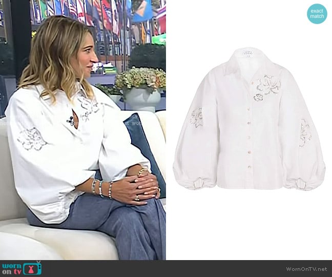 Tanya Taylor Marina Embellished Blouse worn by Andrea Lavinthal on Today