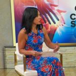 Tara’s blue printed sleeveless dress on Good Morning America